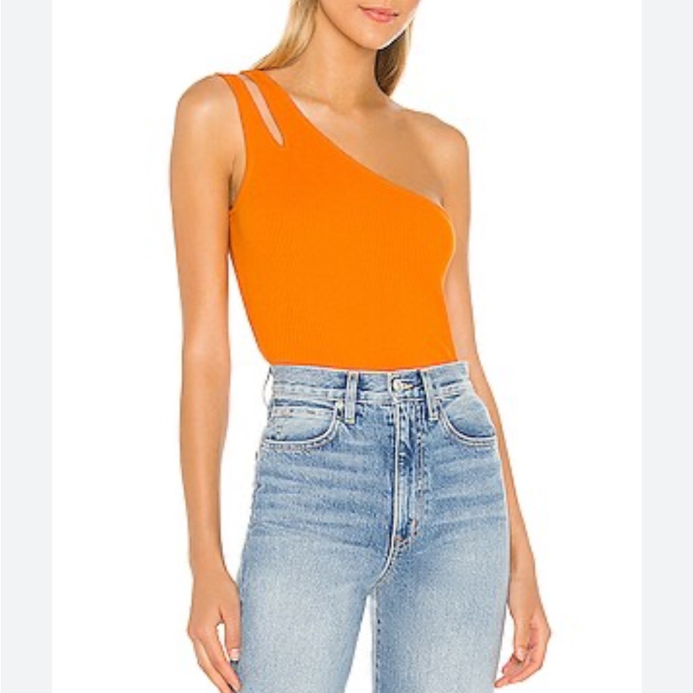 Rib Slash Orange One-Shoulder Tank in Mandarin